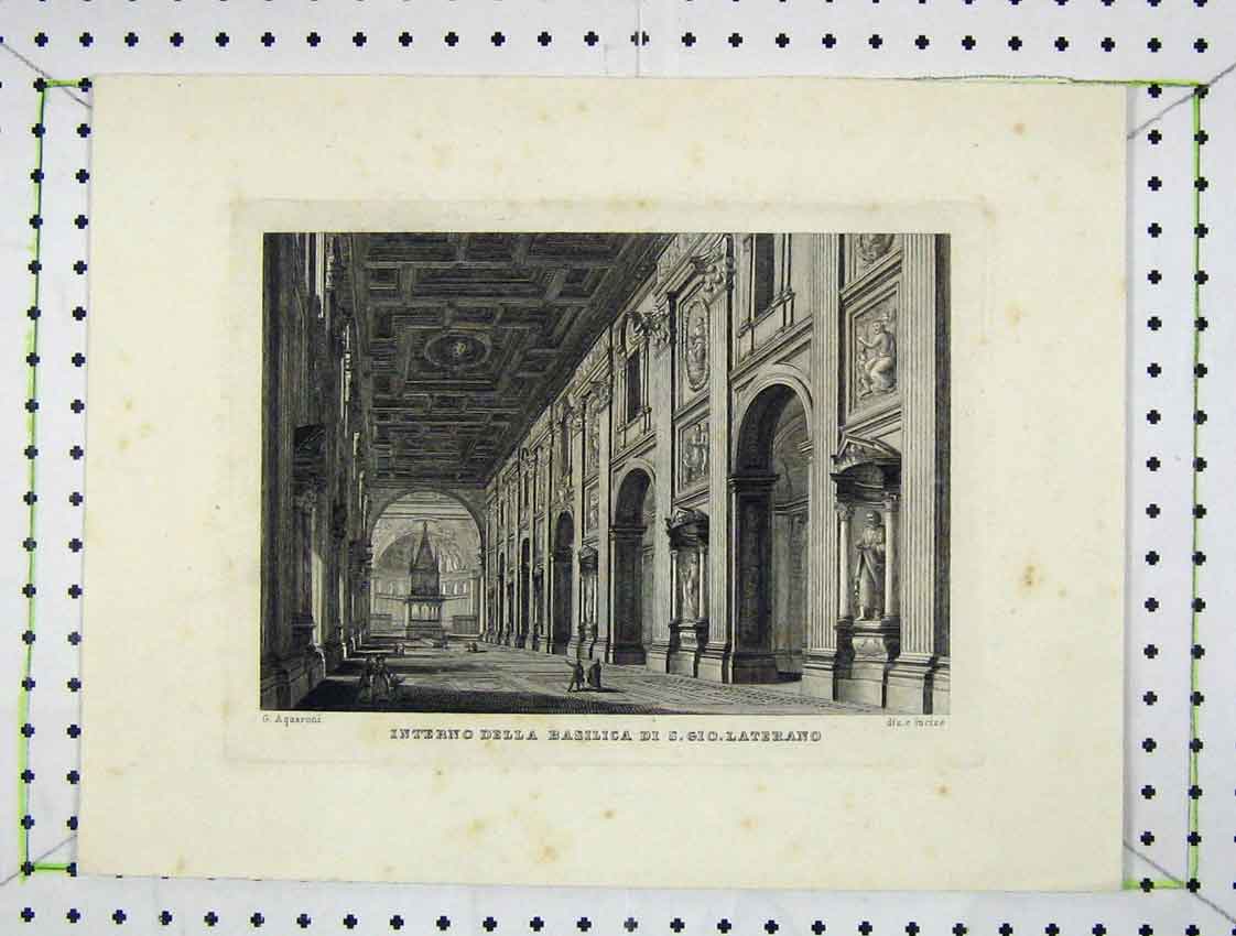 Original Old Antique Print Engraving Interior View Grand Stately Home