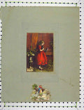 Original Old Antique Print Colour Young Girl Red Dress Birds Garden