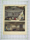 Original Old Antique Print Colour Egyptain Building Underground