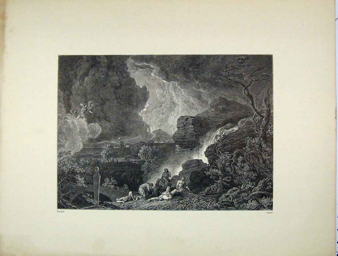 Original Old Antique Print Enraving Country Scene Mountains Wilson