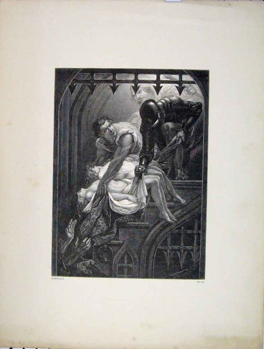 Original Old Antique Print Scene Burial Princess Tower Engraving Northcote
