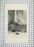 Original Old Antique Print Engraving View Interior Choir Cathedral Keux
