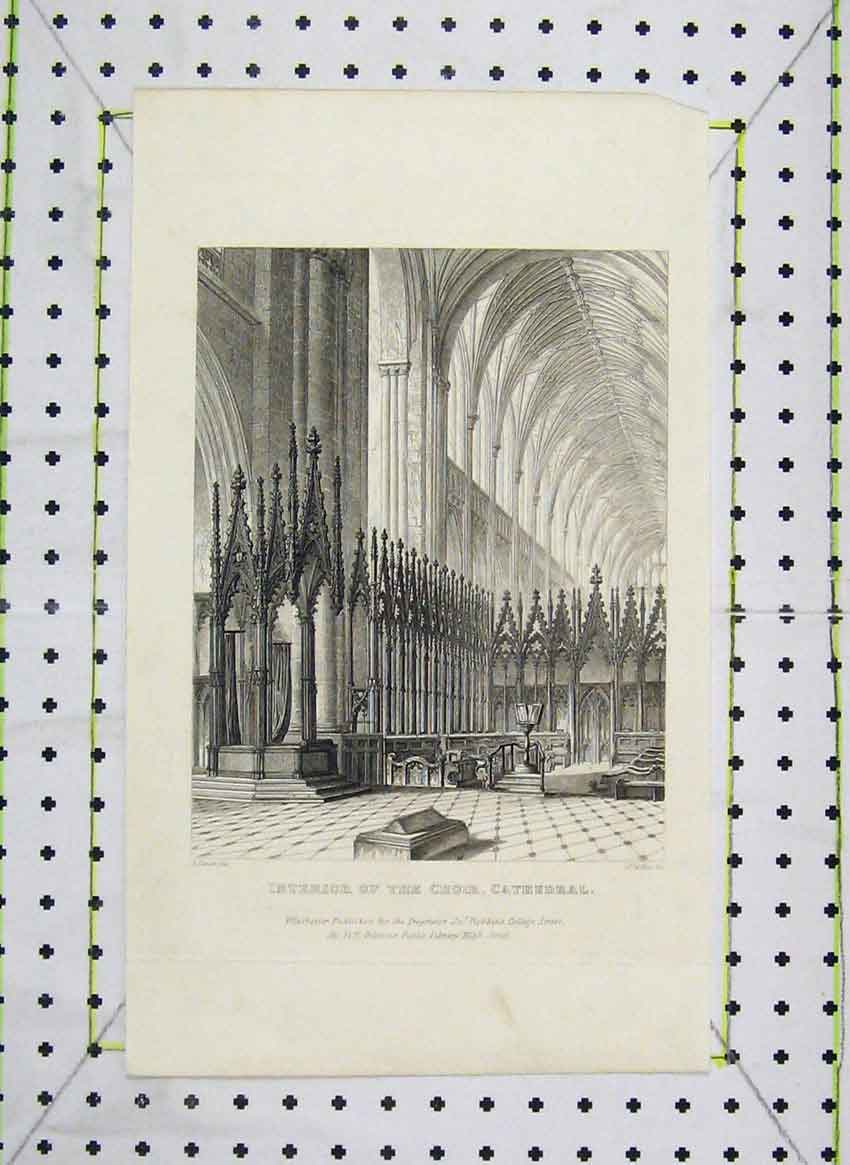 Original Old Antique Print Engraving View Interior Choir Cathedral Keux