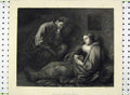 Original Old Antique Print Weary Travellers Man Woman Sleeping