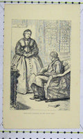 Original Old Antique Print 1863 Scene House Man Woman Chair 19th