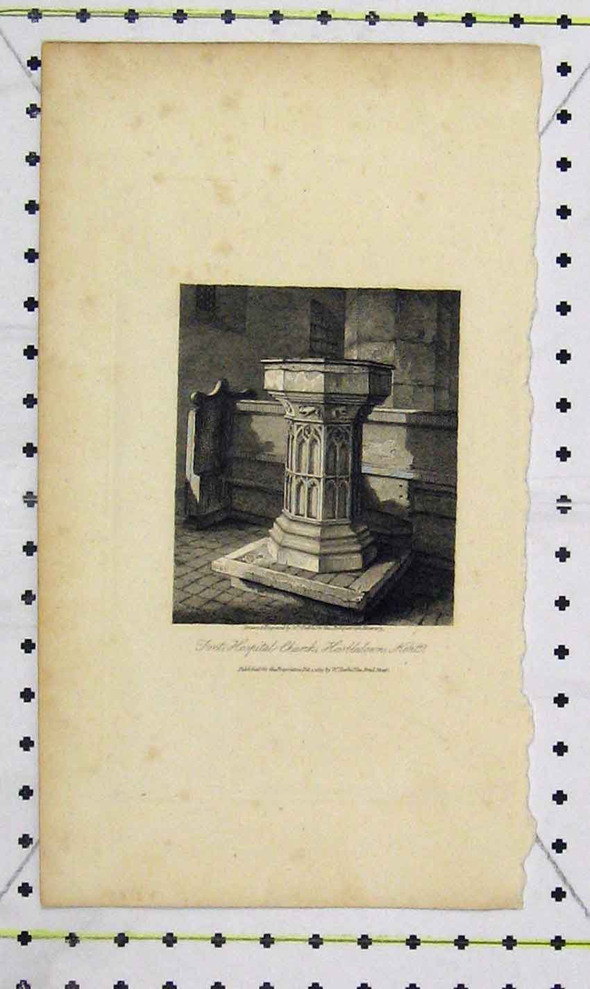 Original Old Antique Print 1815 View Font Hospital Church Kent Napoleonic Era