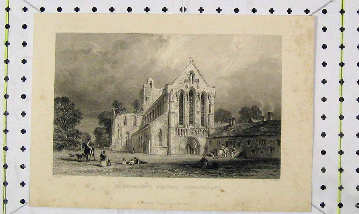 Original Old Antique Print 1833 View Llanercost Priory Cumberland Miller 19th