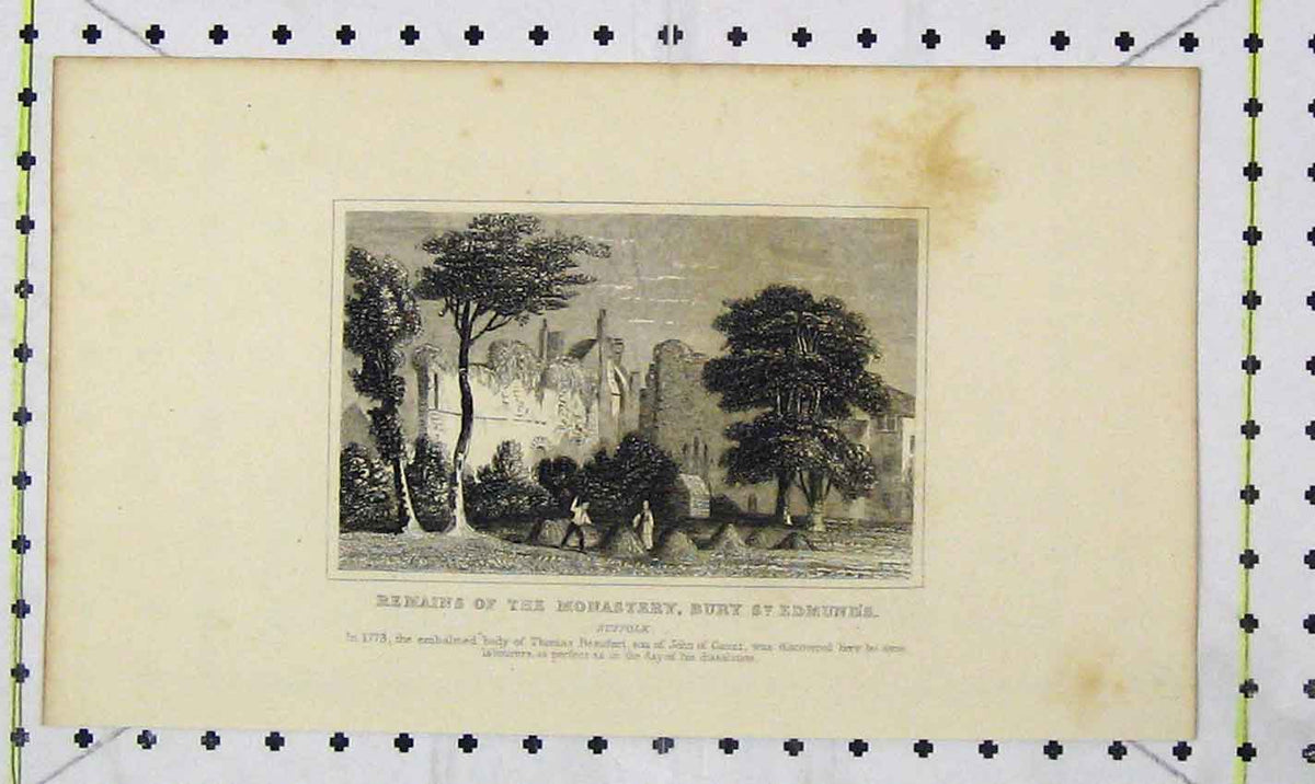 Original Old Antique Print Remains Monastery Bury St Edmonds Suffolk Beaufort