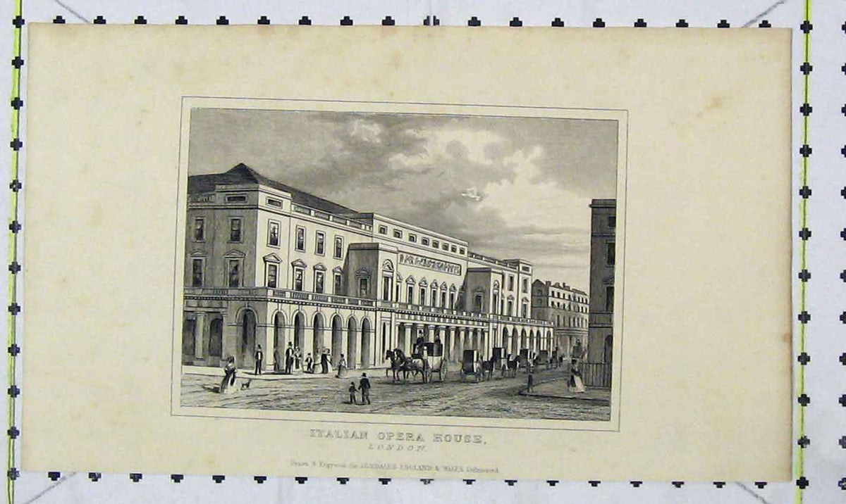 Original Old Antique Print Dugdales View Italian Opera House London Street 20th