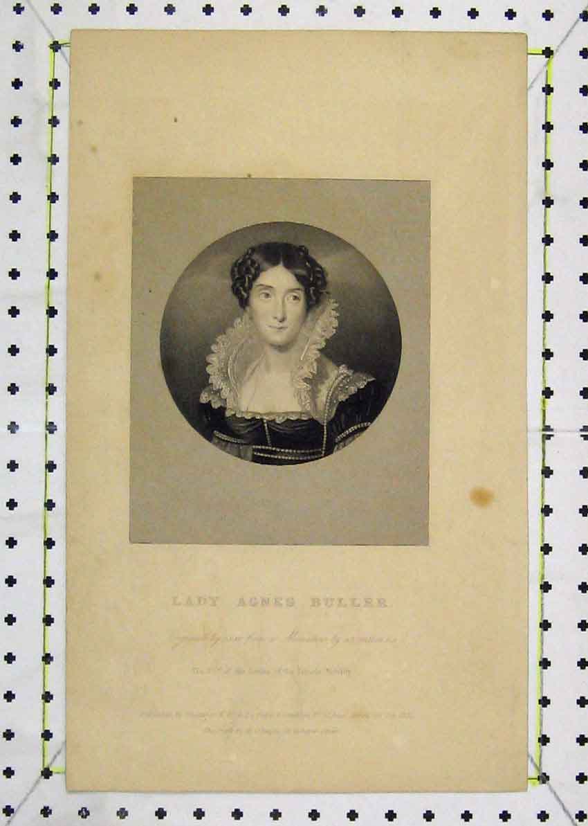 Original Old Antique Print 1831 Portrait Lady Agnes Buller Dean 19th Century