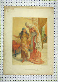 Original Old Antique Print Colour Captive Maid Woman Girl Dresses