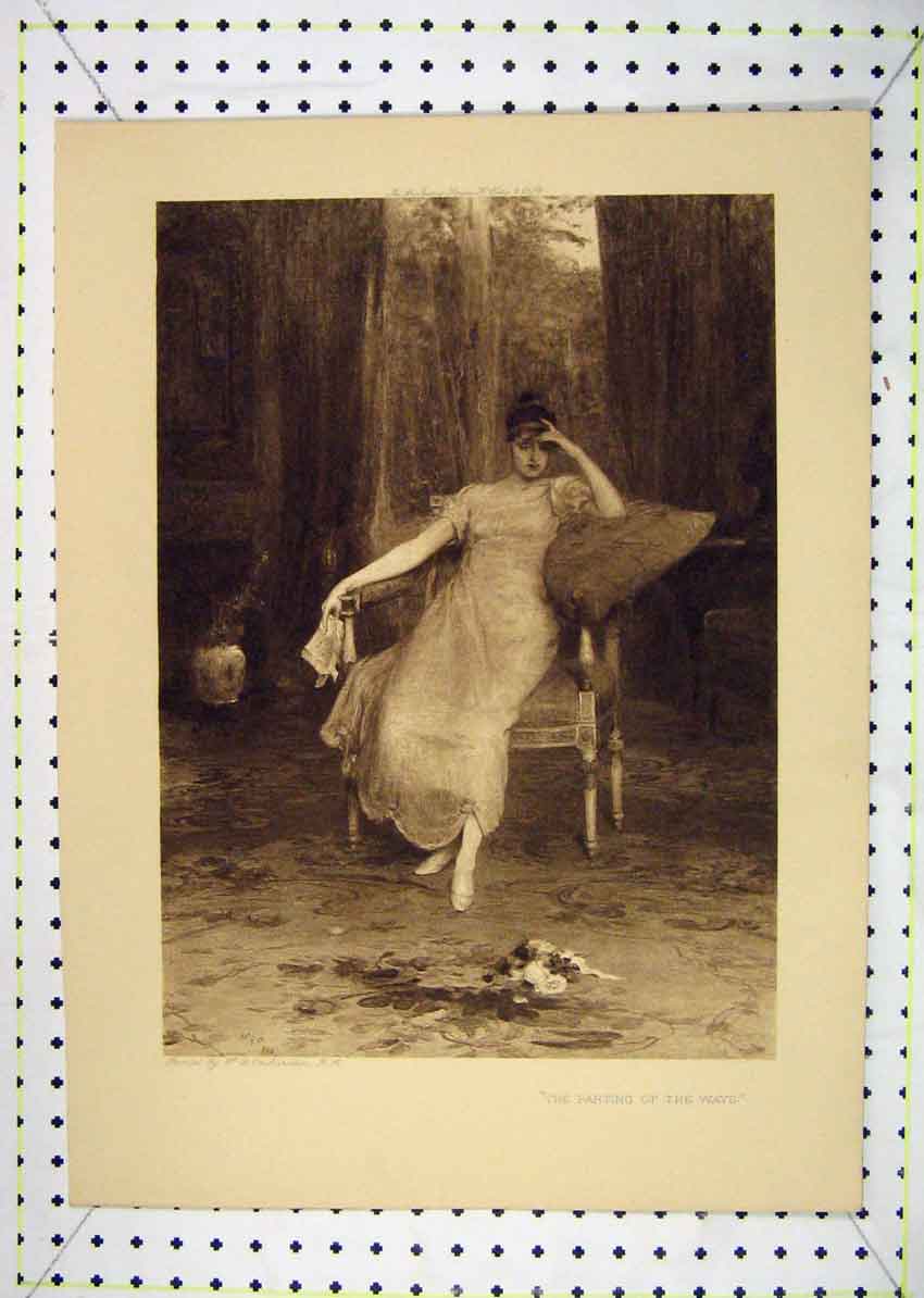 Original Old Antique Print Art Journal Parting Ways Woman Chair Orchardson