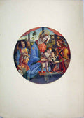 Original Old Antique Print Colour Circular Women Babies Children