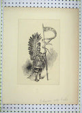 Original Old Antique Print Sier Uniforn Feathers Spear Flag