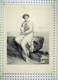 Original Old Antique Print La Reverie Woman Sitting Sea-Shore Thibault