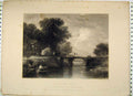 Original Old Antique Print View Wooden Bridge River Country Bentley
