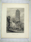 Original Old Antique Print View Cathedral Rodez Crew Engraving