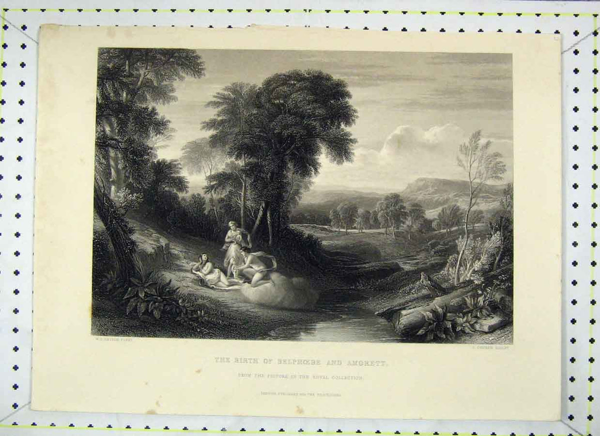 Old Antique Print Scene Birth Belphoebe Amorett Country Cousen Engraving