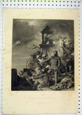 Original Old Antique Print War Scene Castle Battle Lightfoot Engraving