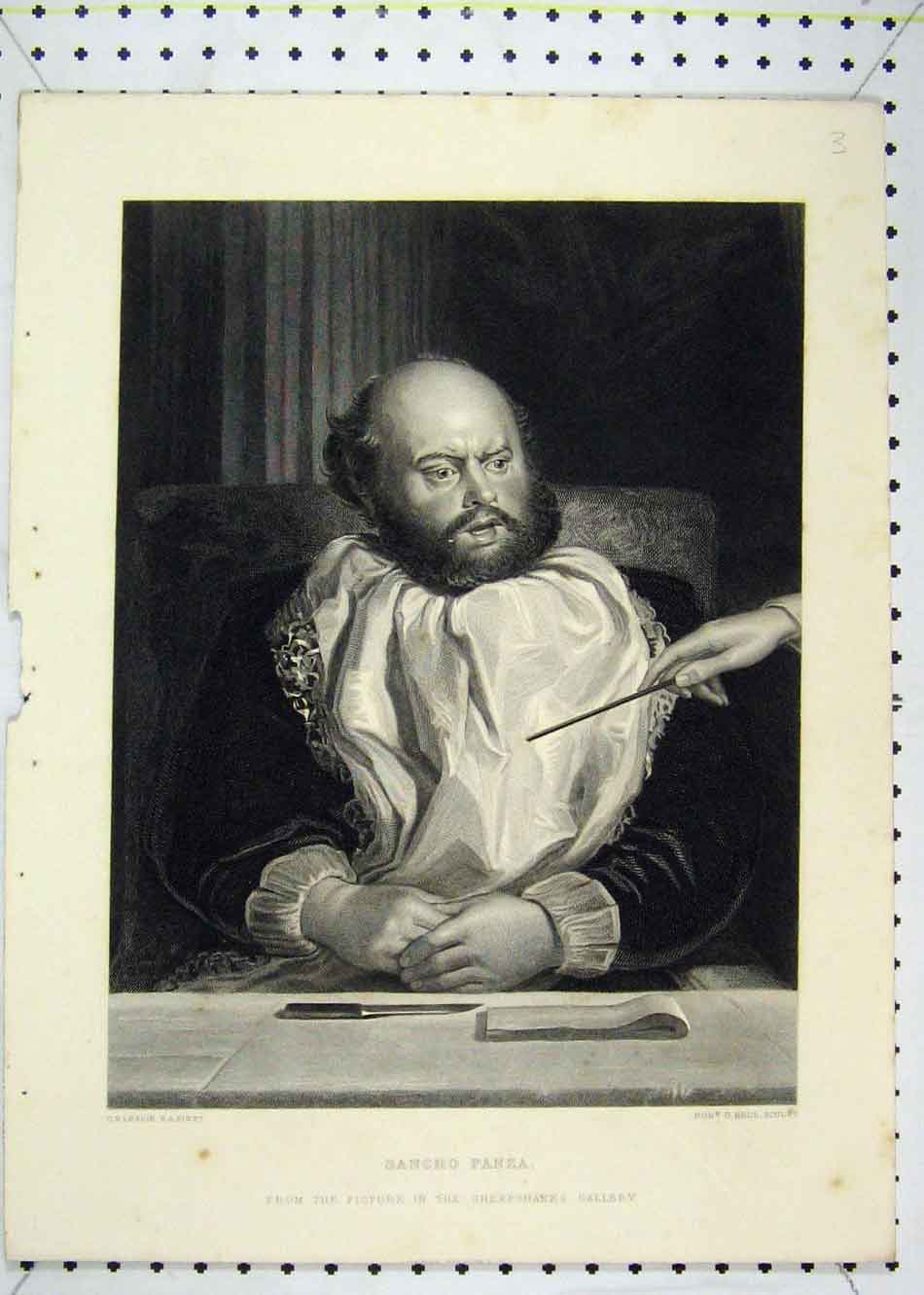 Original Old Antique Print Portrait Sancho Panza Sheepshanks Bell
