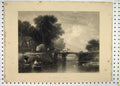 Original Old Antique Print Scene Wooden Bridge Country Scene Horse Cart Bentley