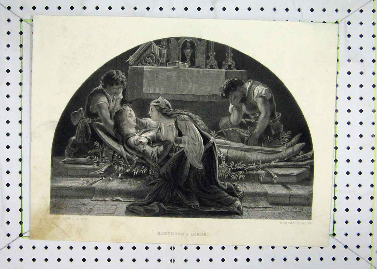 Original Old Antique Print Scene Barthram'S Dirge Desvachez Paton
