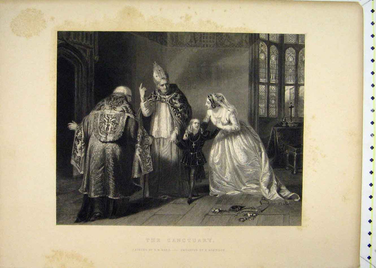 Original Old Antique Print Sanctuary Bishop Family Robinson Engraved