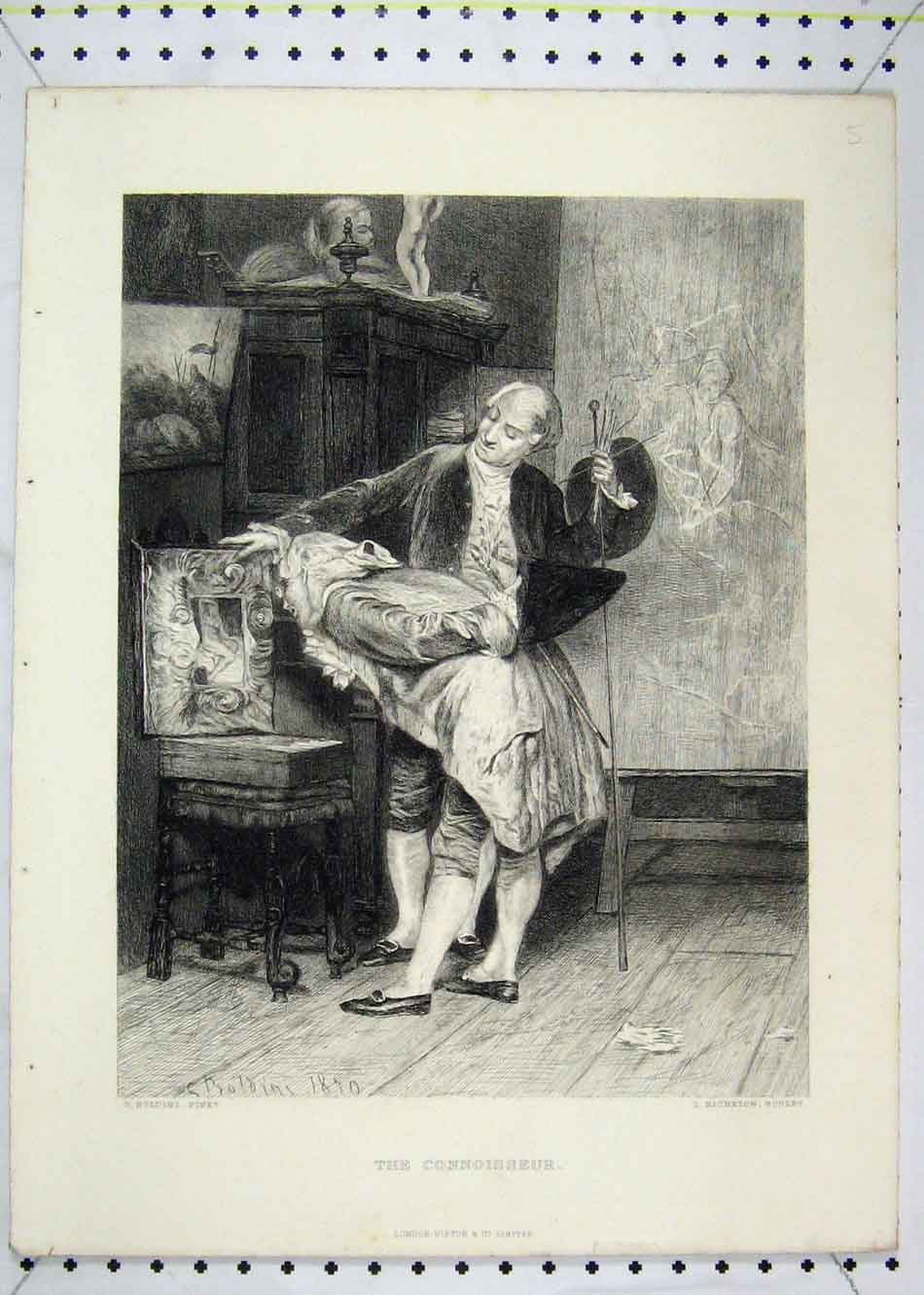Original Old Antique Print Scene Art Connoisseur Men Painting 1870 Victorian