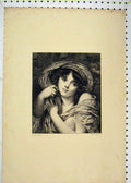 Original Old Antique Print Beautiful Young Woman Long Damman 19th Century