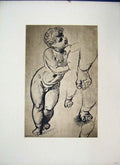 Old Antique Print Raffaelle C1875 Grand Masters Etching Naked Little Boy 19th