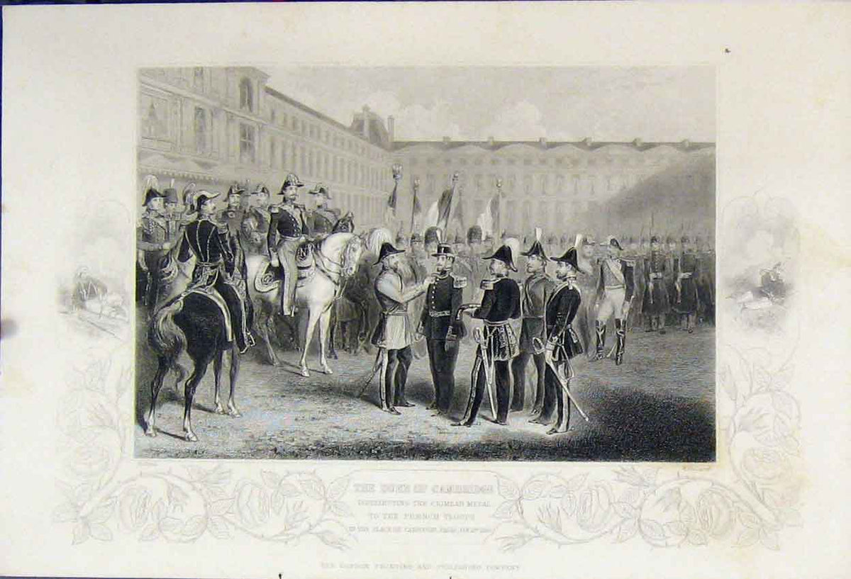 Old Antique Print 1856 Duke Cambridge Crimean Medal French Troops Paris 19th