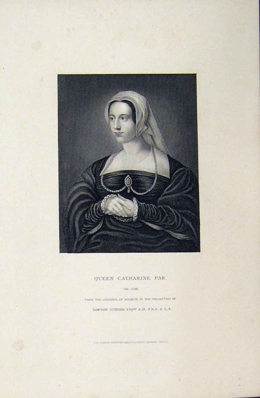 Original Old Antique Print C1880 Portrait Queen Catharine Par Turner Victorian
