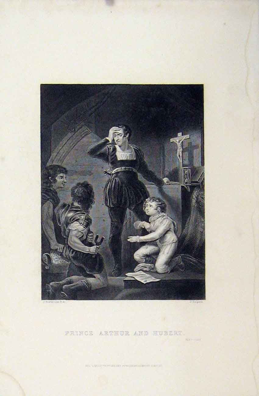 Original Old Antique Print C1880 Scene Prince Arthur Hubert Rogers Victorian