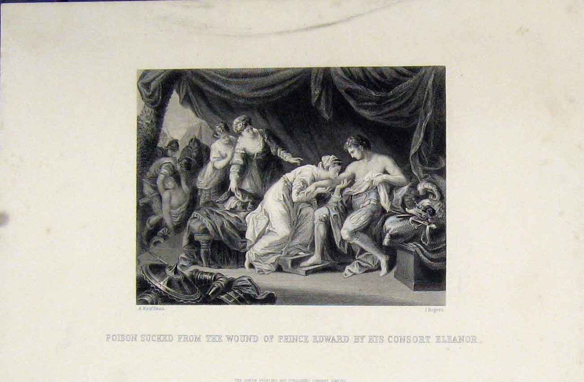 Original Old Antique Print Poison Sucked Wound Prince Edward Consort Eleanor
