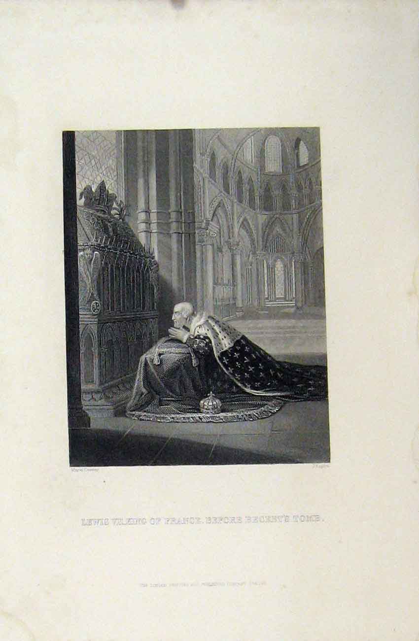 Old Antique Print Lewis Vii King France Before Becket'S Tomb Rogers C1880 19th