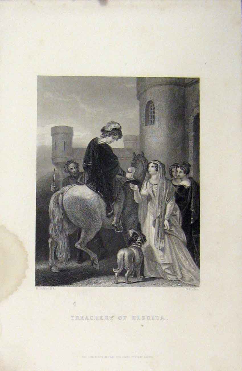 Original Old Antique Print C1880 Scene Treachery Elfrida Finden 19th
