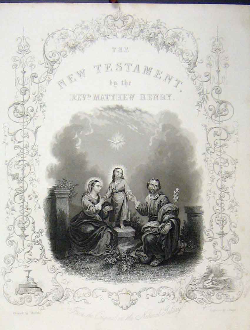 Original Old Antique Print C1860 Cover New Testament Family Dove 19th