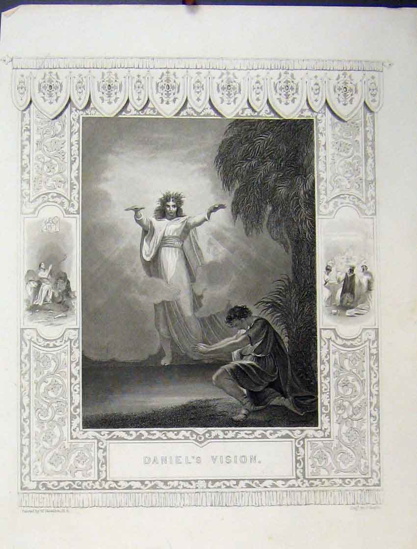 Original Old Antique Print C1860 Scene Daniel'S Vision Bible Study Rogers 19th