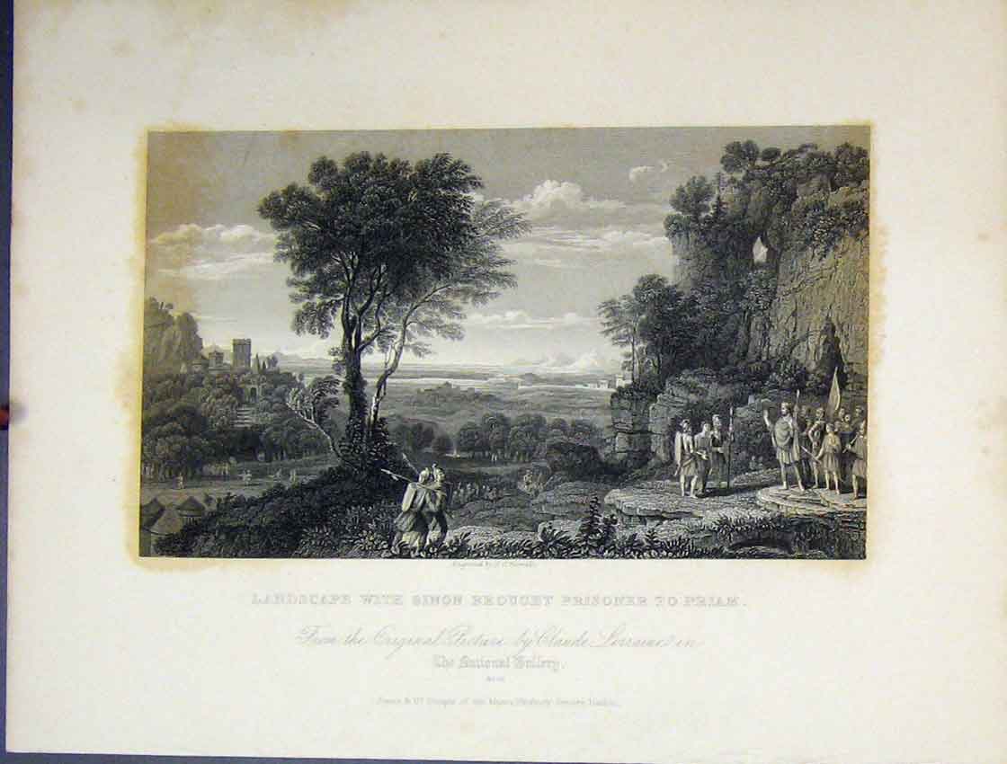 Original Old Antique Print Landscape Sinon Brought Prisoner Priam C1860 Bible