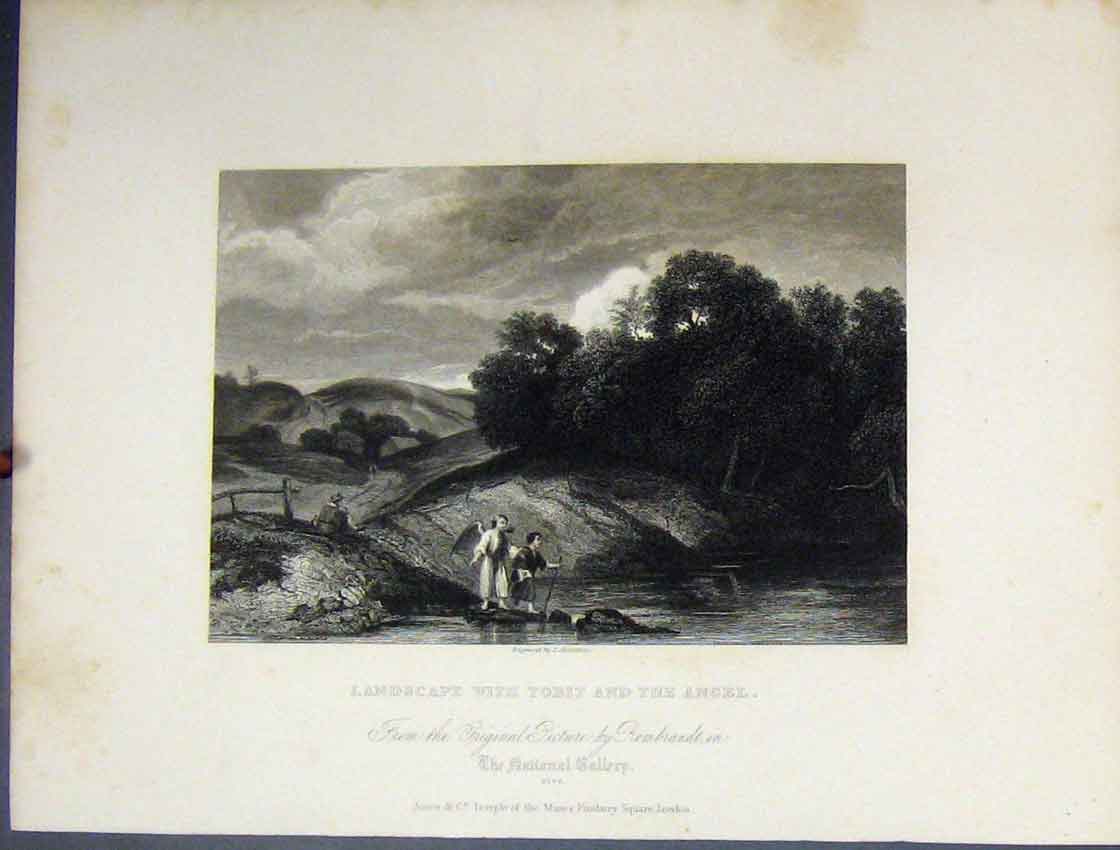 Original Old Antique Print Landscape Tobat Angel C1860 National Gallery Bible