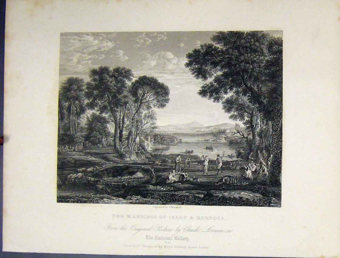 Original Old Antique Print Scene Marriage Isaac Rebecca C1860 National Gallery