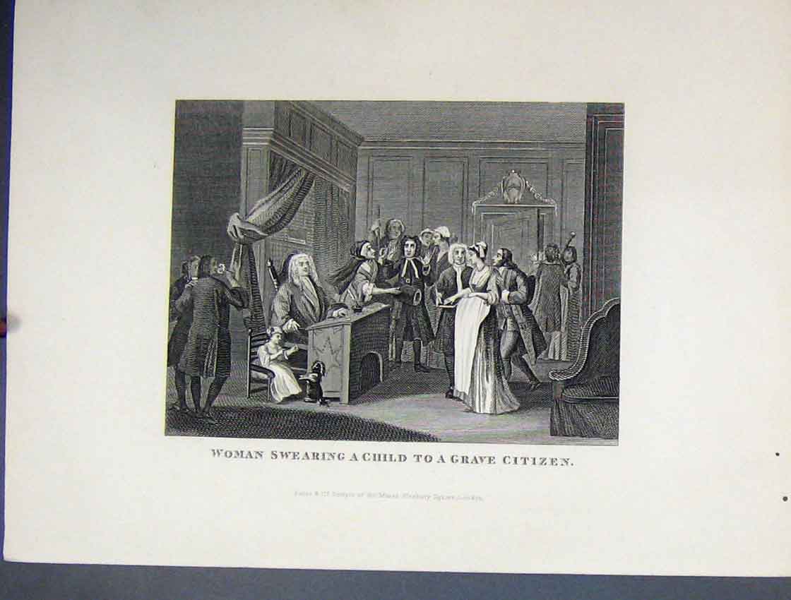 Original Old Antique Print Woman Swearing Child Grave Citizen C1860 Bible Study
