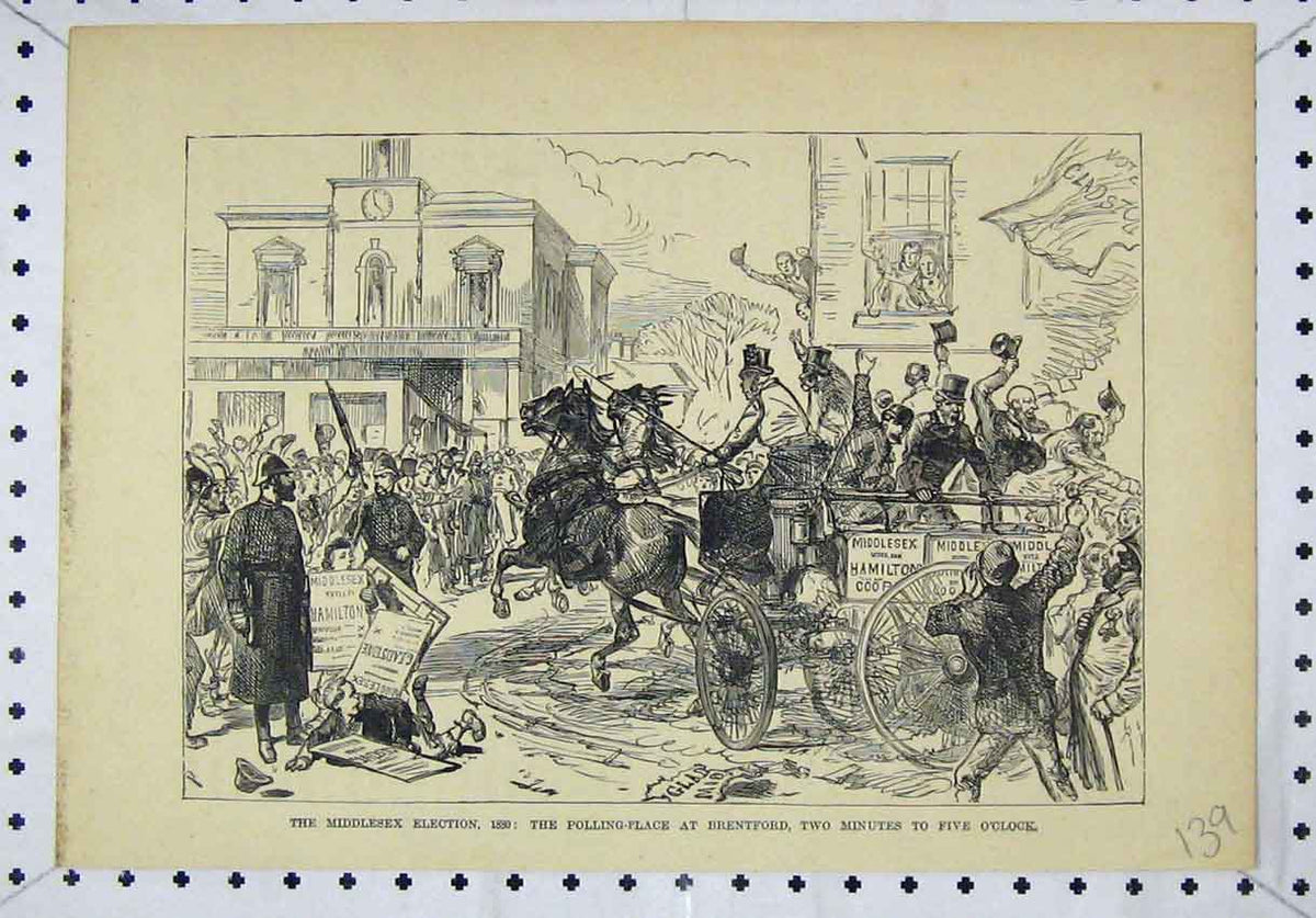 Old Antique Print Middlesex Election Polling Place Brentford Street Scene