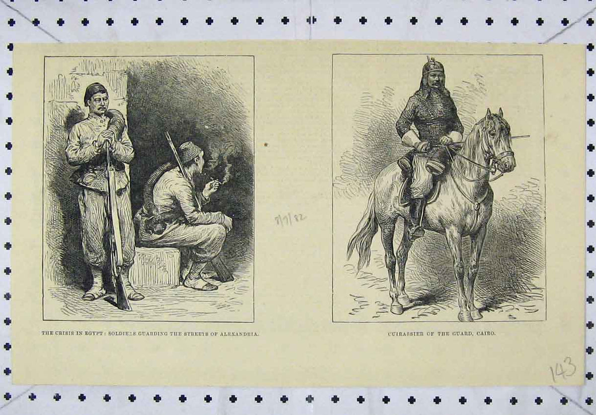 Original Old Antique Print Crisis Egypt Siers Alexandria Cuirassier Guard Cairo