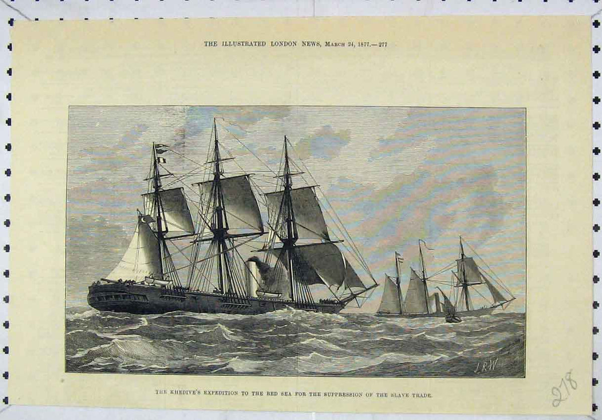 Original Old Antique Print 1877 Khedive'S Expedition Red Sea Suppression Slave