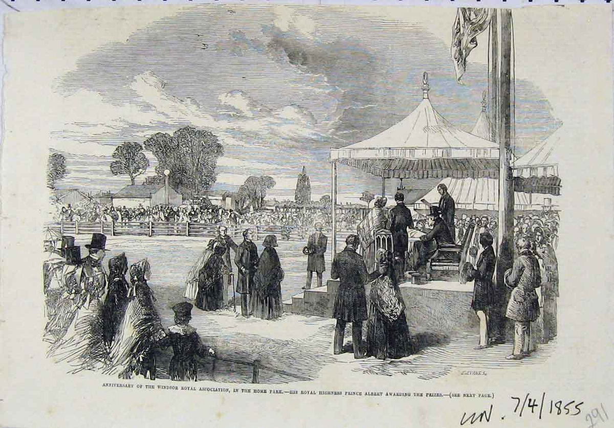 Old Antique Print Anniversary Windsor Royal Park 1855 Prince Albert Prize 19th