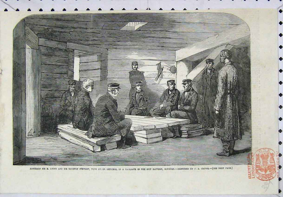 Original Old Antique Print Admiral Lyons Houston Stewart Spit Battery Kinburn