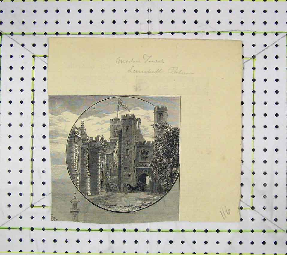 Original Old Antique Print View Castle Exterior Horse Carriage