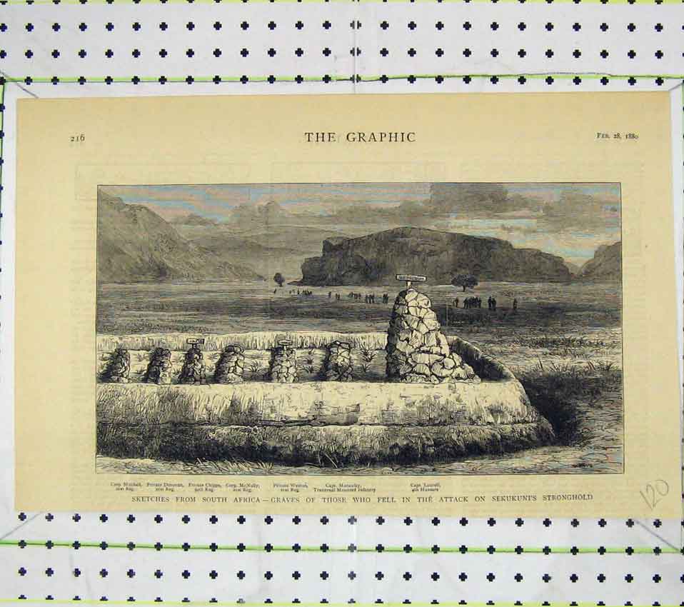 Original Old Antique Print 1880 South Africa Graves Attack Sekukuni'S Strongh