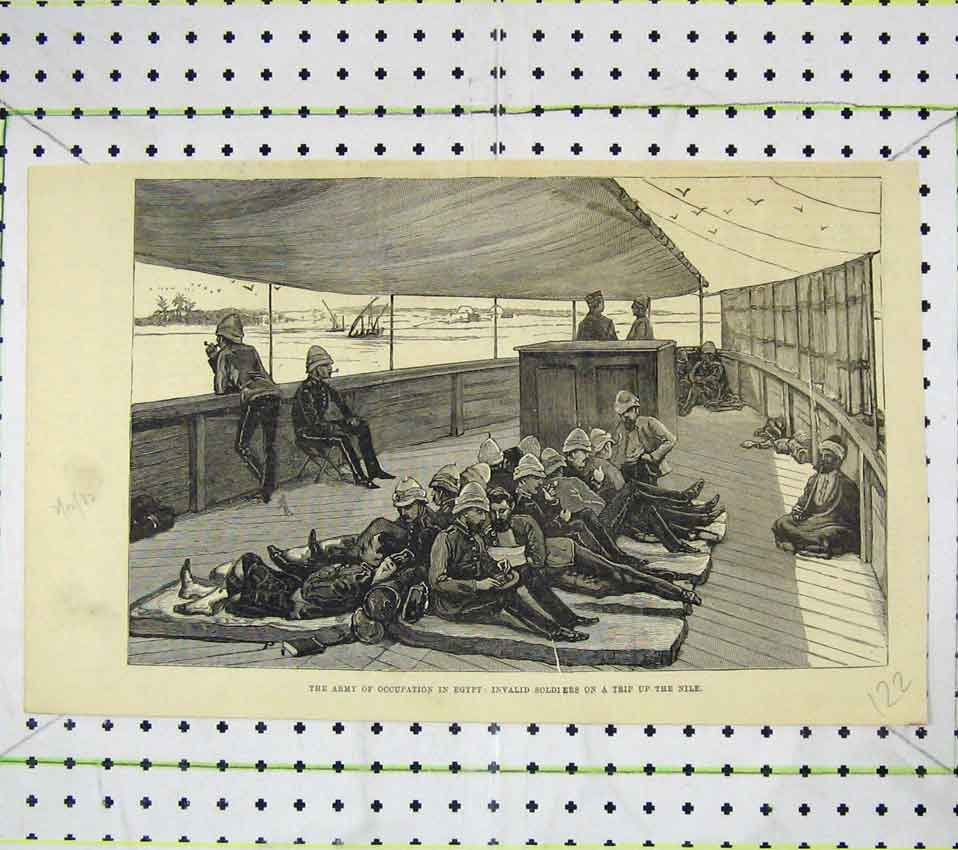 Original Old Antique Print Army Occupation Egypt Invalid Siers Trip Nile
